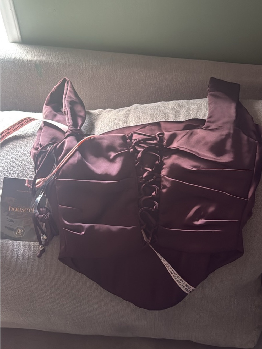 House of CB Deep Plum Satin Lace-Up Bodysuit